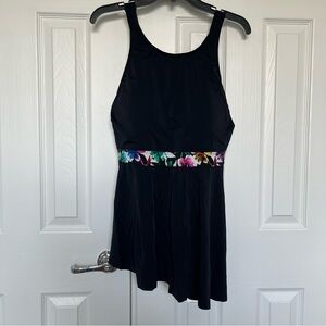 Black Floral Women's Swim Tankini Top